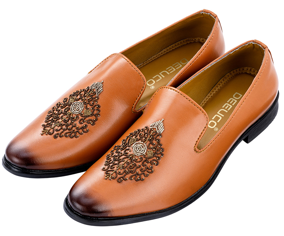 Deeuco Premium Tan Traditional Zardozi embroidery Jutti