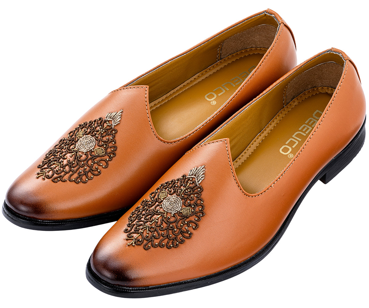 Deeuco Premium Tan Traditional Zardozi embroidery Jutti