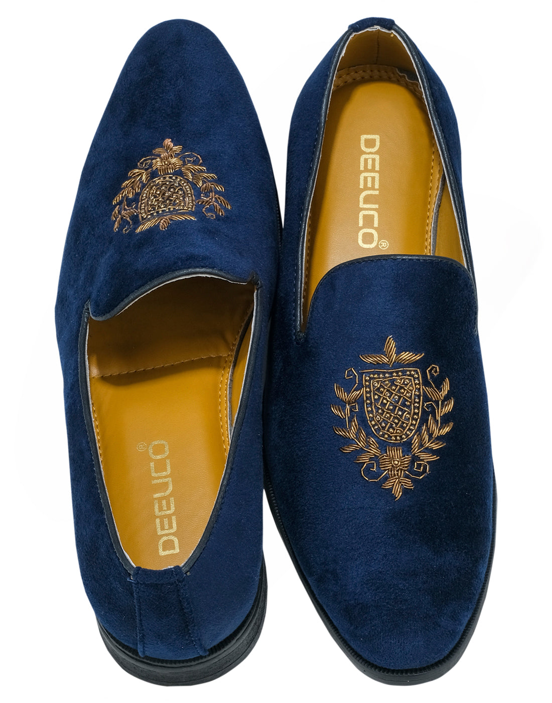 Deeuco Premium Navy Blue Velvet Hand Embroidered Jutti