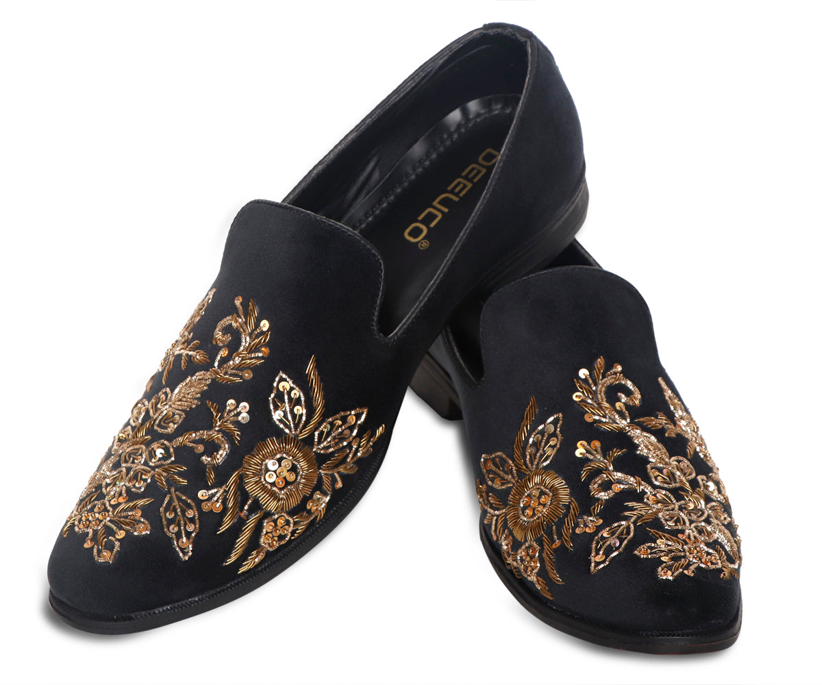 Deeuco Ethnic  Premium Black Velvet  Zardozi embroidery Jutti