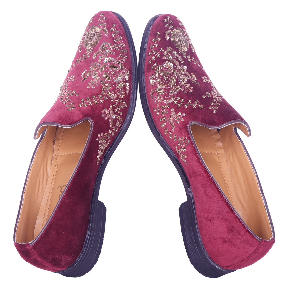 Deeuco Premium Maroon Velvet Hand Zardozi embroidery Jutti