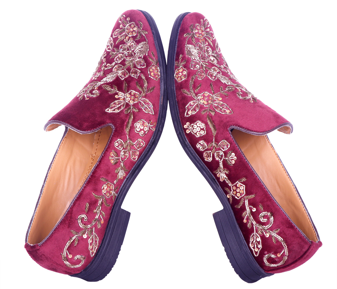 Deeuco Premium Maroon Velvet Zardozi embroidery Jutti